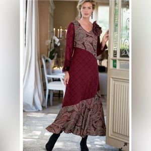 Soft Surroundings long sleeve plaid & paisley mixed print maxi dress NWOT